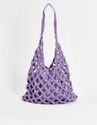 Asos Design Macrame Knit Tote Bag In Lilac-purple