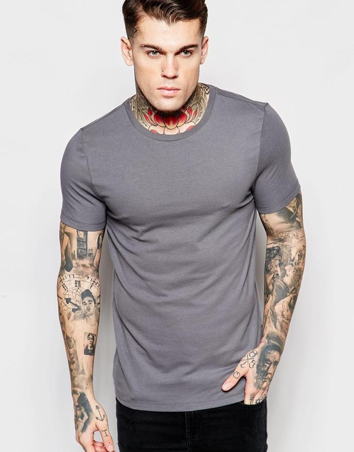 Asos Muscle T-shirt With Crew Neck And Stretch - Castle Rock