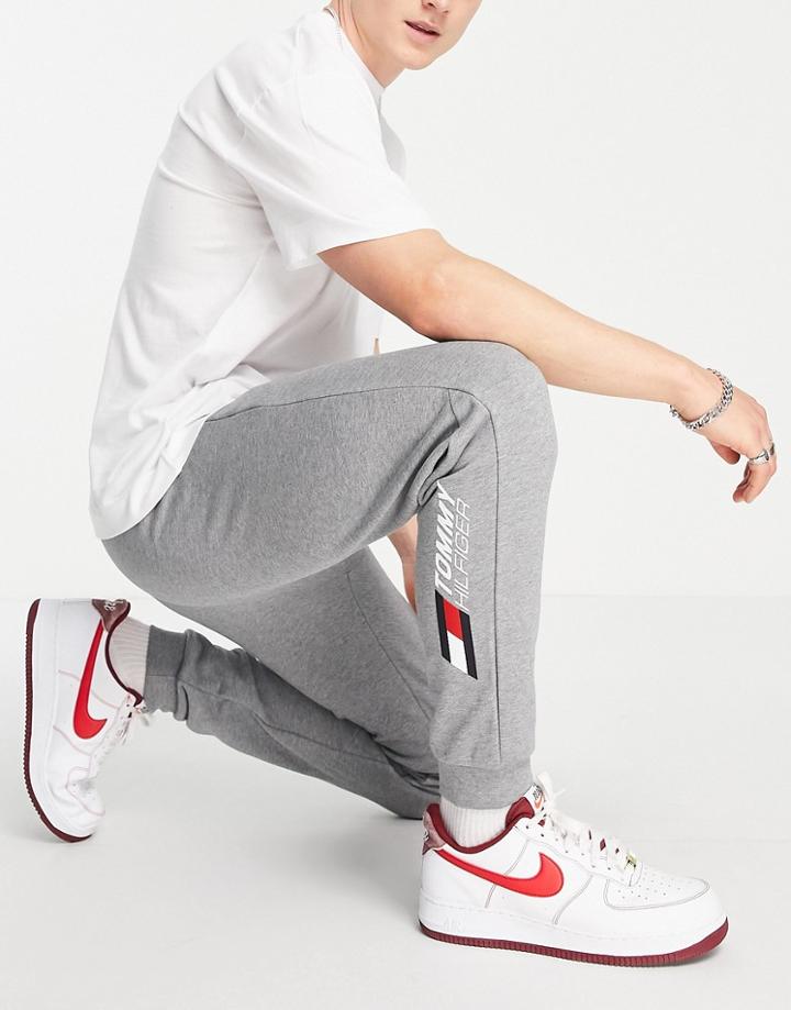 Tommy Hilfiger Performance Essentials Logo Cuffed Sweatpants In Gray Heather