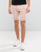 Asos Denim Shorts In Skinny Pink With Rip And Repair - Pink