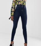 Asos Design Tall 'sculpt Me' High Waisted Premium Jeans In Blackned Blue Wash - Blue
