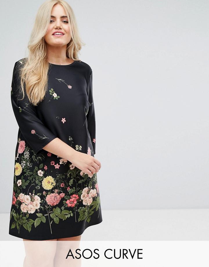 Asos Curve Botanical Floral Shift Dress - Multi
