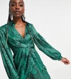 Topshop Tall Shirt Dress With Wrap Waist In Green