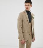 Asos Design Tall Wedding Skinny Suit Jacket In Stone Micro Check - Stone