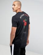 Asos Super Longline T-shirt With Rose Embroidery Back Print And Curved