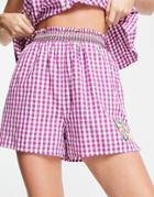 French Connection Organic Cotton Relaxed Picnic Shorts In Purple Gingham - Part Of A Set