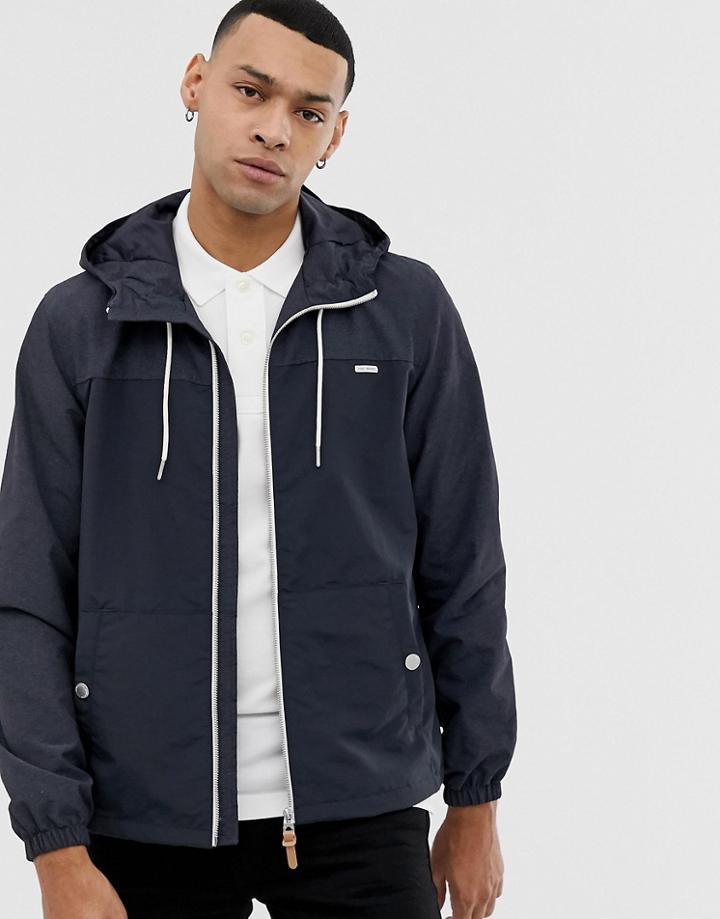 Esprit Lightweight Hooded Jacket In Navy Color Block-blue