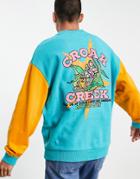 Asos Design Oversized Sweatshirt In Acid Bright Color Block With Frog Back Print-blues