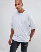 Asos Design T-shirt With Deep Roll Sleeve In Light Grey - Blue