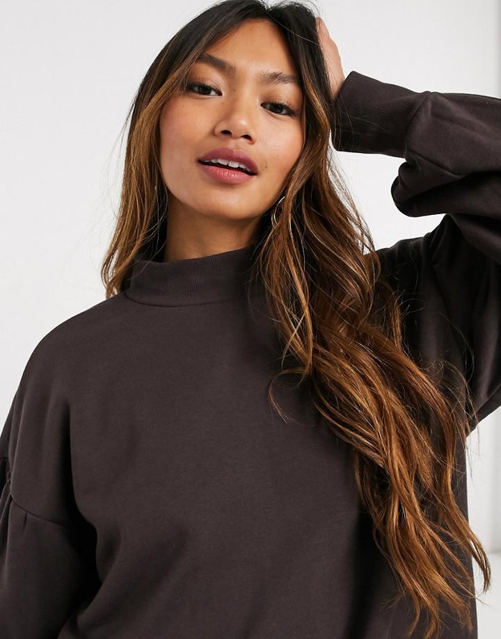 Vero Moda High Neck Sweatshirt In Chocolate Brown