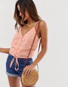 Asos Design Cami Button Front Sun Top In Grid Check-pink