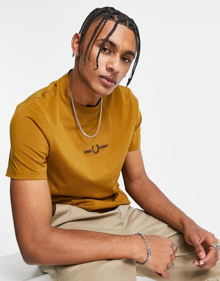 Fred Perry Embroidered Logo T-shirt In Tan-brown