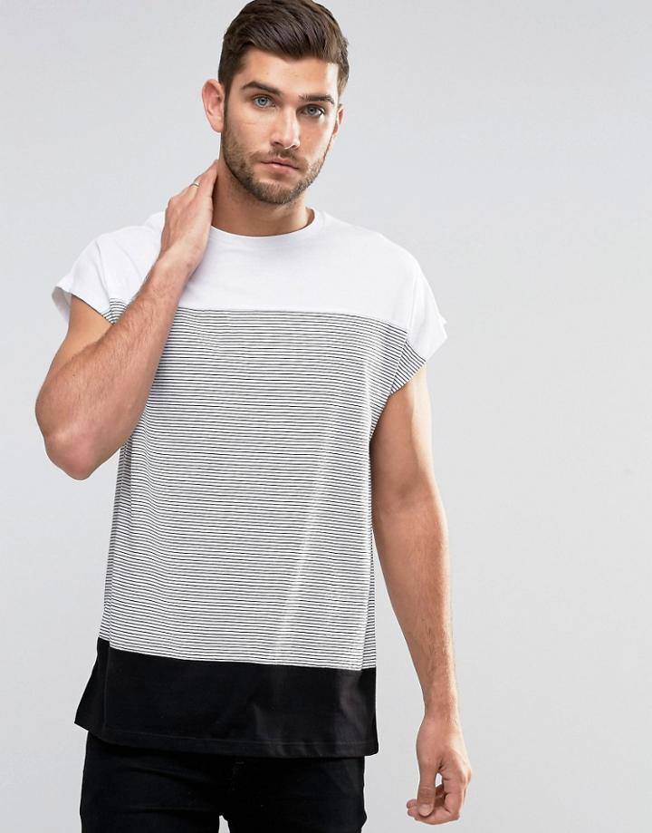 Asos Oversized Sleeveless T-shirt With Stripe Panel