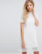 Qed London Lace Dress With Chiffon Frill Sleeves - Cream