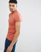 Asos Design Muscle T-shirt With Roll Sleeve In Washed Red - Red
