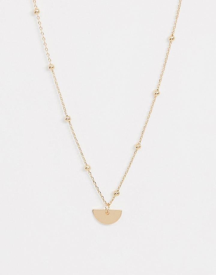 Nylon Gold Necklace With Half Moon Pendant - Gold