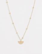 Nylon Gold Necklace With Half Moon Pendant - Gold
