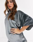 Missguided Two-piece Velvet T-shirt In Gray-grey