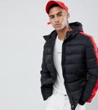 Sixth June Puffer Jacket With Red Taping - Black