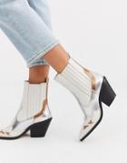 Stradivarius White And Silver Cowboy Boot In Multi