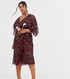 Maya Plus Bridesmaid Delicate Sequin Wrap Midi Dress In Wine