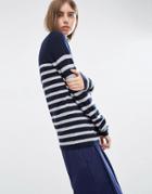 Asos White 100% Cashmere Funnel Neck Sweater In Stripe - Multi