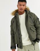 Good For Nothing Bomber Jacket In Olive With Faux Fur Hood