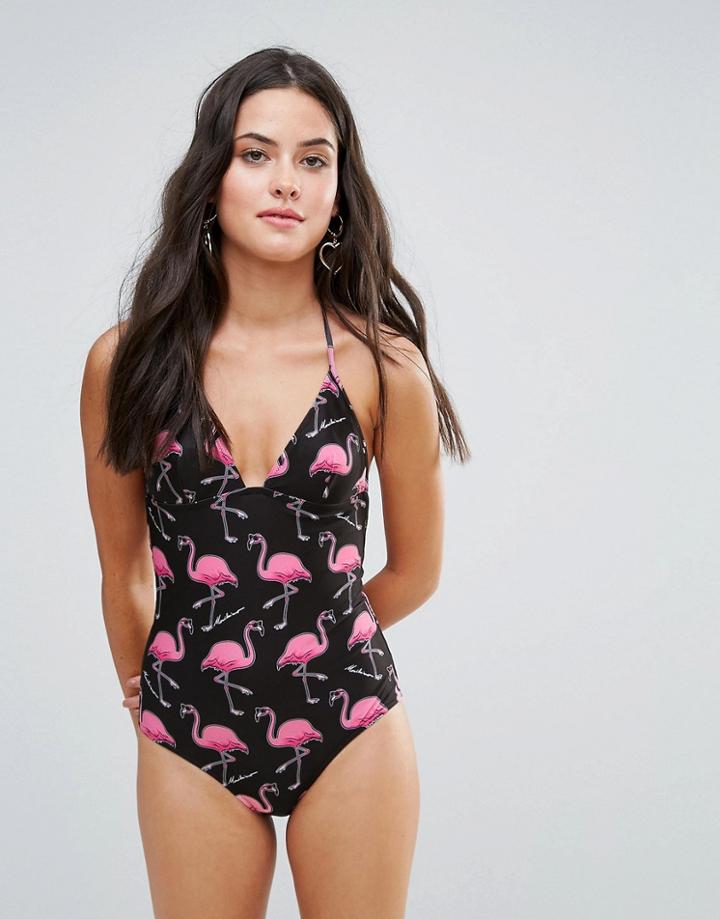 Moschino Flamingo Print Swimsuit - Black