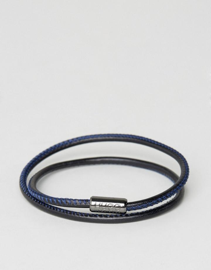 Boss By Hugo Boss Leather Wrap Bracelet In Black/blue - Black