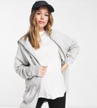 Asos Design Maternity Oversized Zip Through Hoodie In Light Gray