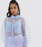 Asos Design Petite Organza Long Sleeve Shirt-no Color