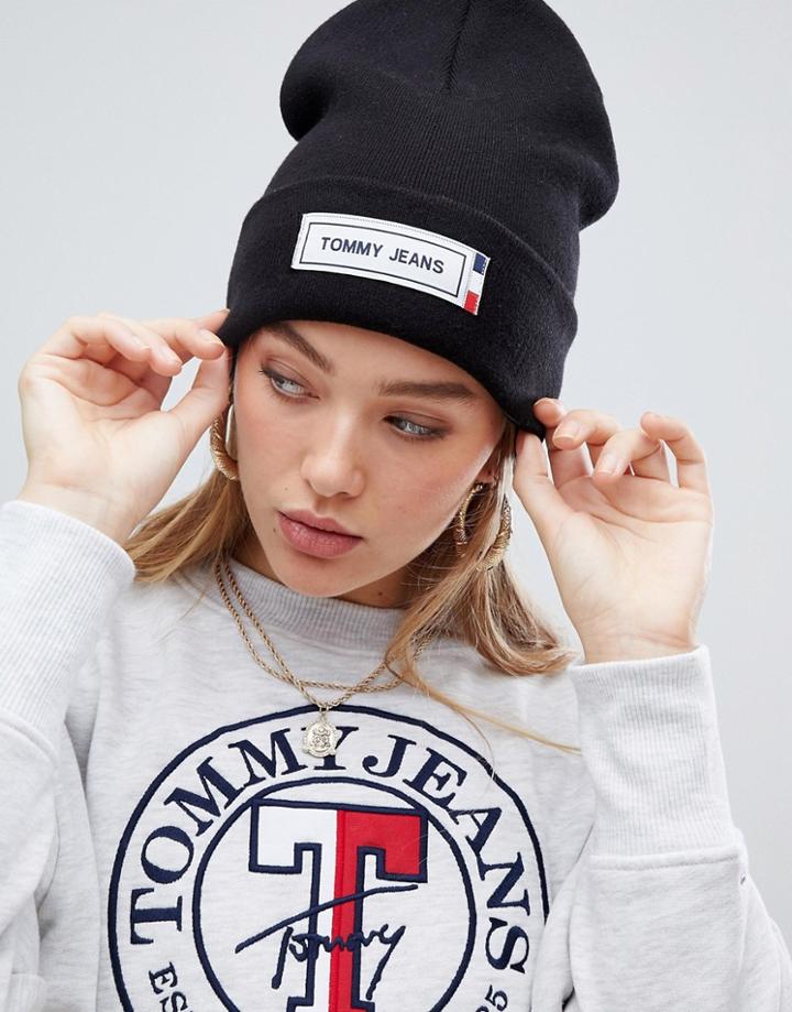 Tommy Jeans Beanie With Logo Tab - Black