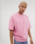 Asos Design Oversized Short Sleeve Sweatshirt In Pink - Pink