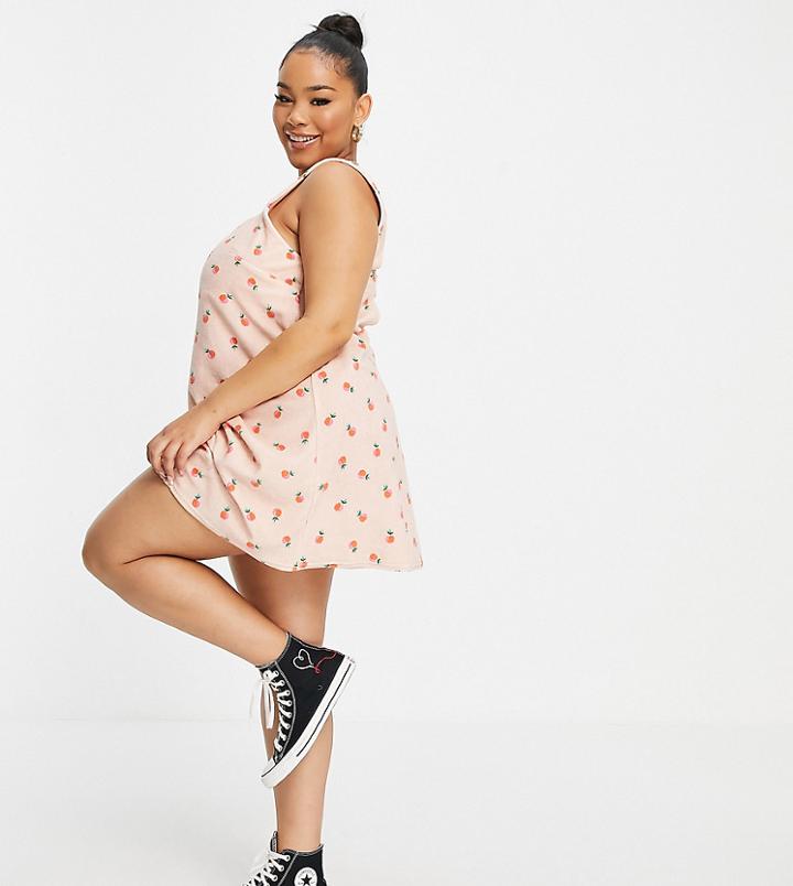 Asos Design Curve Terry Square Neck Cami Dress With Peaches Print-multi