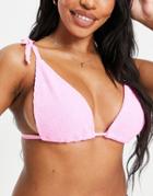 Asos Design Fuller Bust Mix And Match Crinkle Halter Plunge Bikini Top In Pink