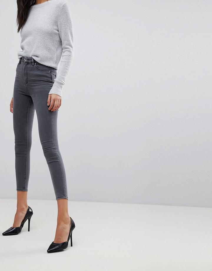 Asos Design Ridley High Waisted Skinny Jeans In Gray