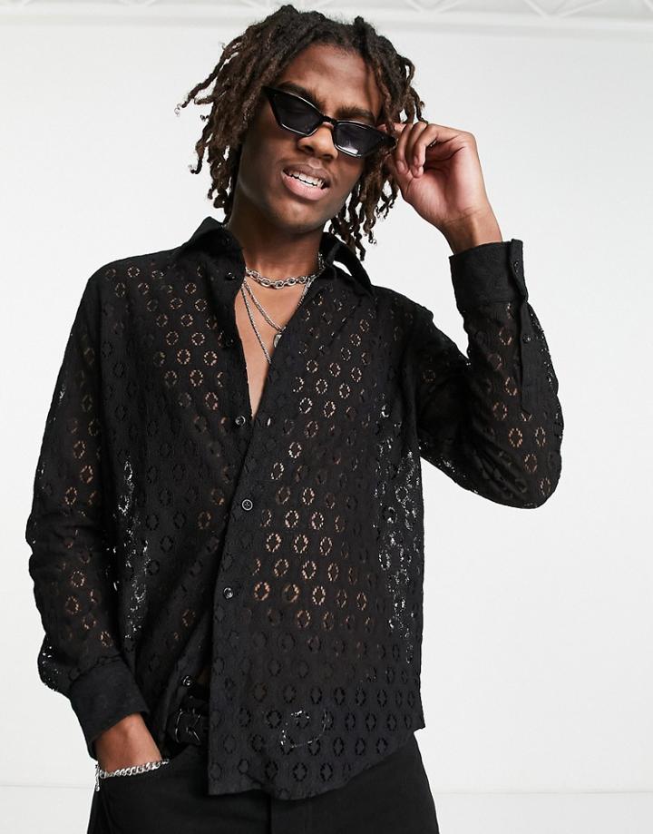 Devil's Advocate Wide Collar Lace Shirt-black