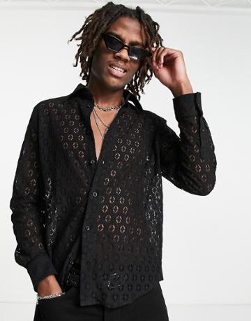 Devil's Advocate Wide Collar Lace Shirt-black