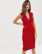 Ax Paris V Neck Midi Dress - Red