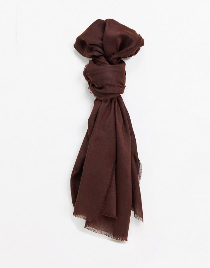 Asos Design Lightweight Scarf With Raw Edge In Brown