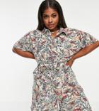 Noisy May Curve Shirt Romper In Tropical Print-multi