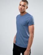 Asos T-shirt With Roll Sleeve In Blue Marl - Blue