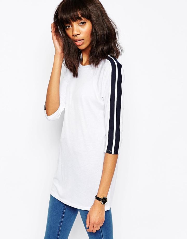 Asos Stripe Sleeve Rib Insert Top - White