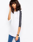 Asos Stripe Sleeve Rib Insert Top - White
