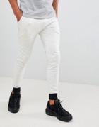 Asos Design Super Skinny Joggers In White Nep With Contast Cuff And Waistband - White