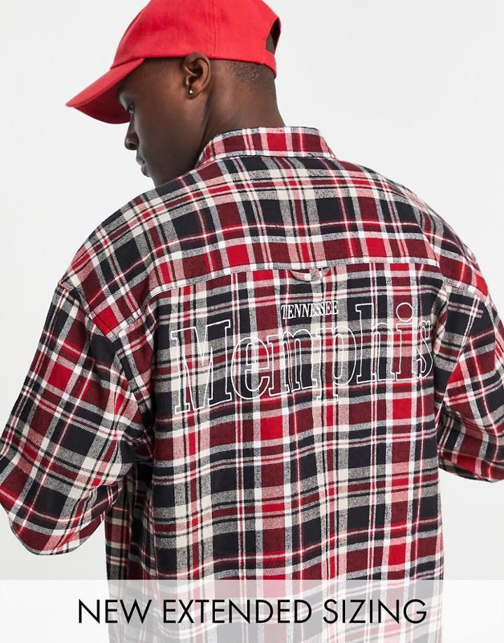 Asos Design 90s Oversized Brushed Flannel Check Shirt With City Print-black