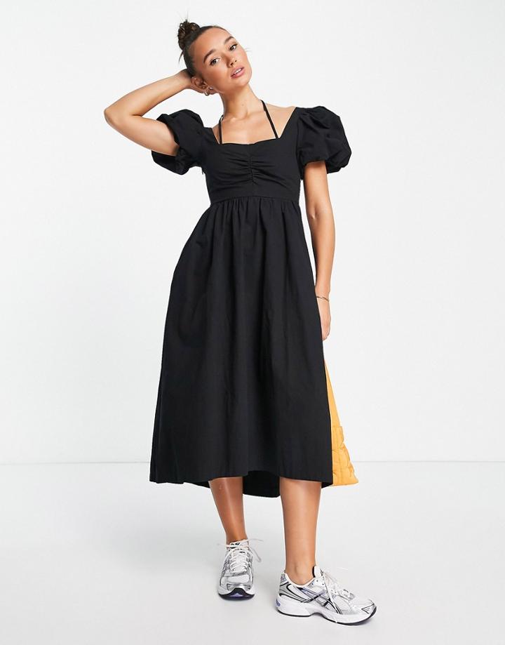 Lost Ink Volume Sleeve Midaxi Dress In Black