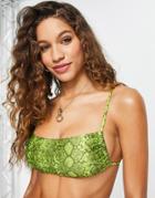 Weekday Polyester Strappy Bandeau Bikini Top In Green Snake Print - Mgreen