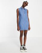 Topshop Polo Sleeveless Dress In Bleach-blue