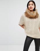 Michelle Keegan Faux Fur Roll Neck Sweater - Beige